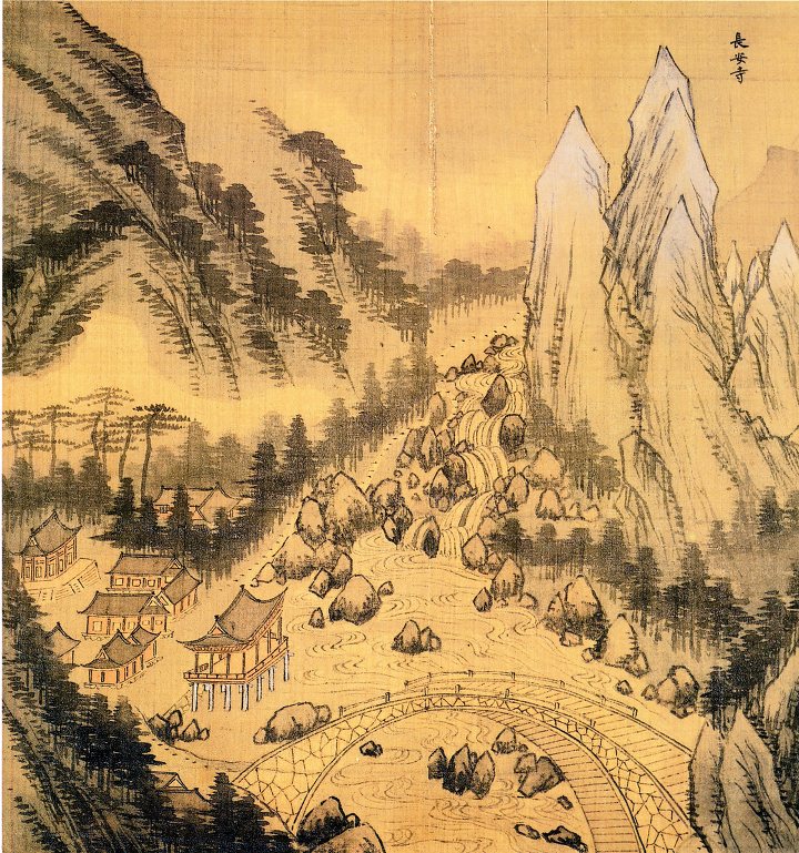 Jeong Seon, Jangansa in Sinmyonyeon Pungakdocheop, 1711. Watercolor on silk, approximately 36×37.4cm, National Museum of Korea.